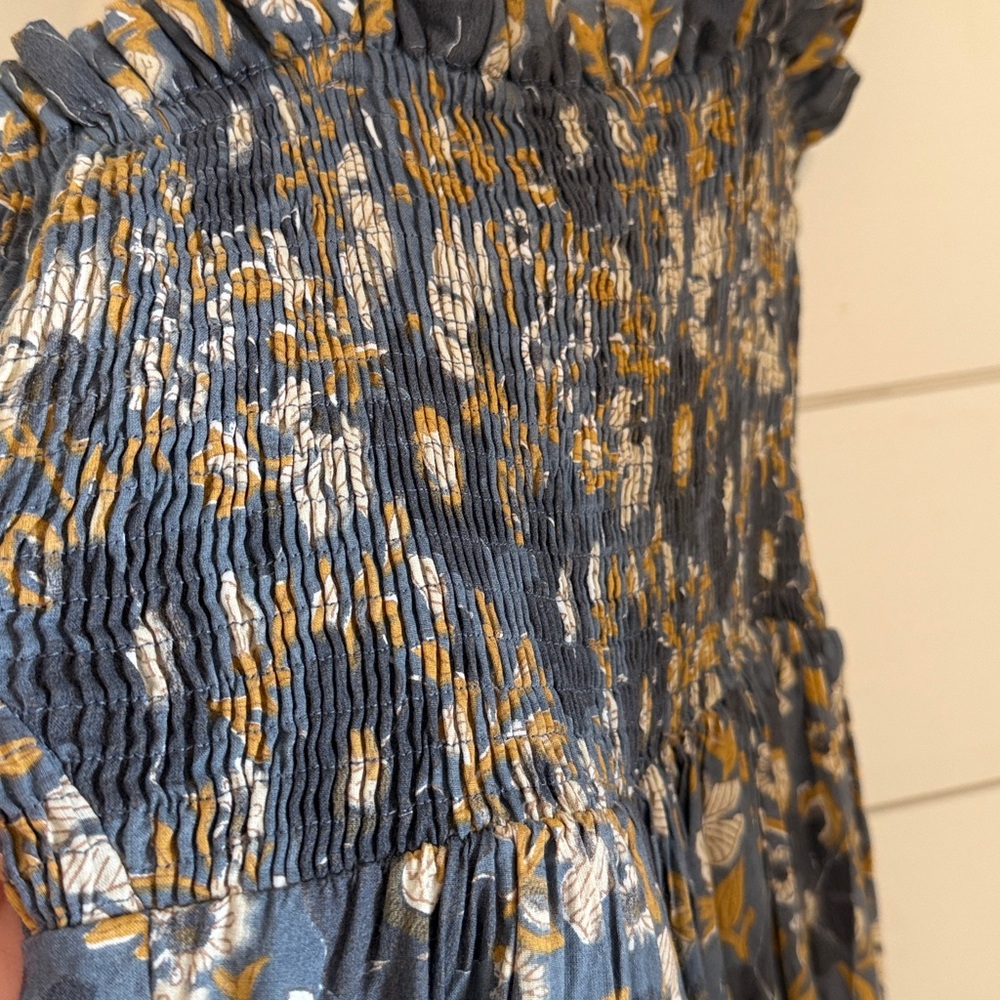 Marea by Liz Joy Smocked Maxi Dress in Navy and Mustard Floral - Picture 4 of 6